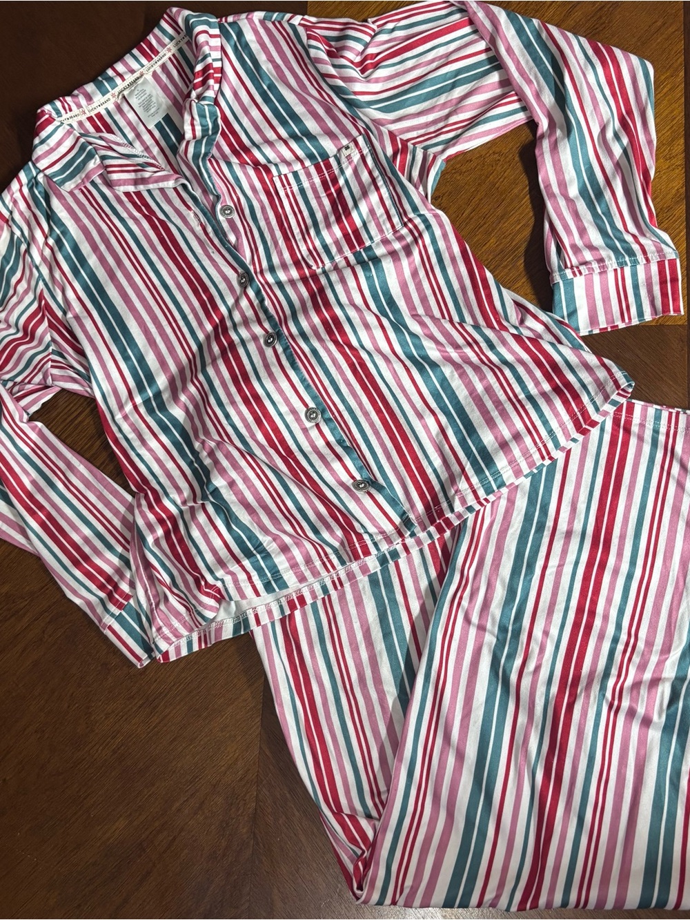 Lucky Brand Pink, Green, Red, & White Striped Pajama Set